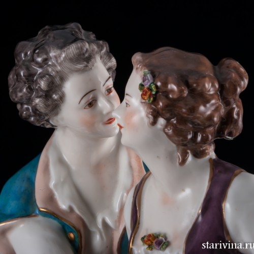 Большая романтическая пара с корзиной, Volkstedt, Германия, до 1935 г