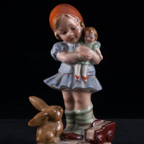 Девочка с куклой и кроликом, Wagner & Apel, Германия, до 1949 г