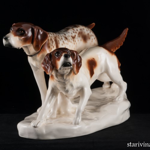 Две охотничьих собаки, Schafer & Vater, Германия, 1890-1927 гг