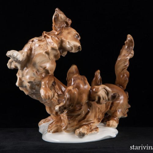 Играющие длинношерстные таксы, Hutschenreuther, Германия, 1938-55 гг