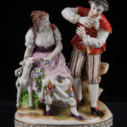 Пара с флейтой и козочкой, Volkstedt, Германия, до 1935 г