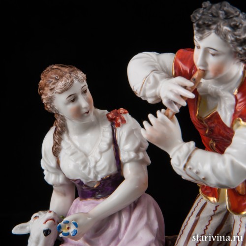 Пара с флейтой и козочкой, Volkstedt, Германия, до 1935 г