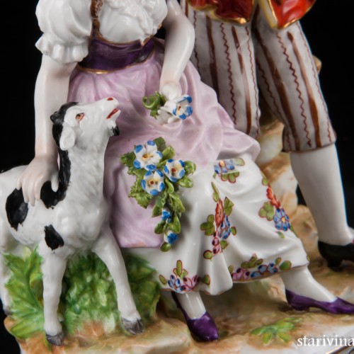 Пара с флейтой и козочкой, Volkstedt, Германия, до 1935 г