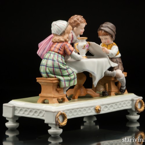 Дети за столом читающие газету, E. A. Muller, Германия, 1920 гг