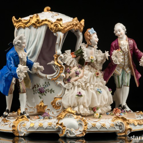 Сценка у портшеза (карета, кружевная), Unterweissbach, Германия, 1950 гг