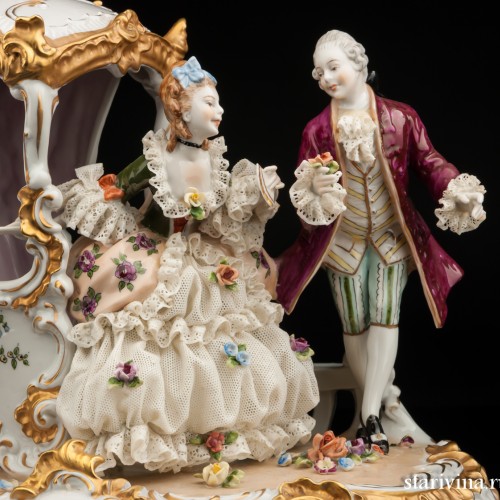 Сценка у портшеза (карета, кружевная), Unterweissbach, Германия, 1950 гг