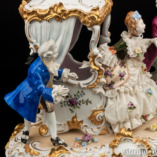 Сценка у портшеза (карета, кружевная), Unterweissbach, Германия, 1950 гг