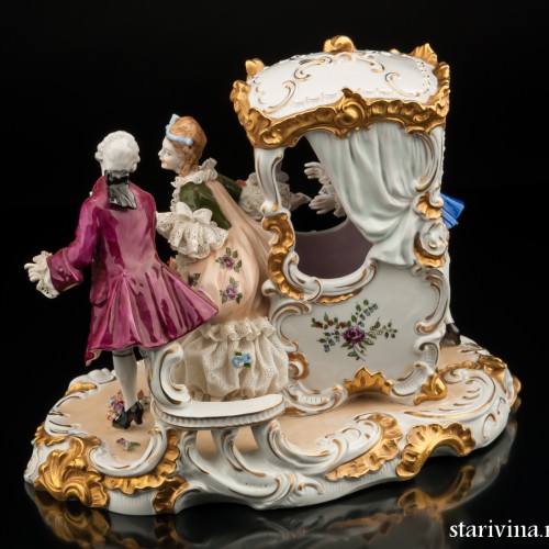 Сценка у портшеза (карета, кружевная), Unterweissbach, Германия, 1950 гг