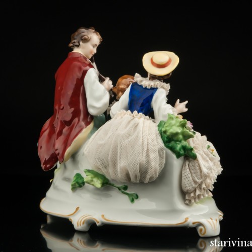 Пасторальная группа с волынкой, кружевная, Unterweissbach, Германия, 1940-58 гг