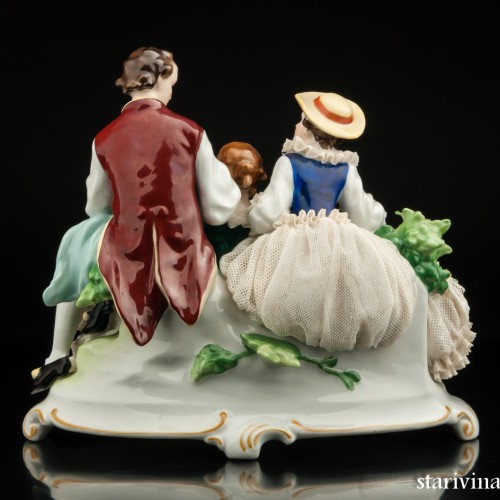 Пасторальная группа с волынкой, кружевная, Unterweissbach, Германия, 1940-58 гг