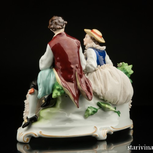 Пасторальная группа с волынкой, кружевная, Unterweissbach, Германия, 1940-58 гг