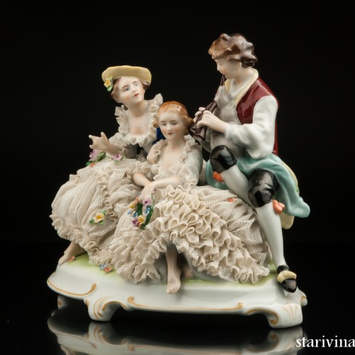 Пасторальная группа с волынкой, кружевная, Unterweissbach, Германия, 1940-58 гг
