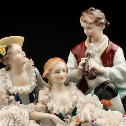 Пасторальная группа с волынкой, кружевная, Unterweissbach, Германия, 1940-58 гг