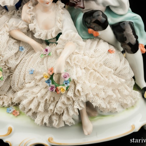 Пасторальная группа с волынкой, кружевная, Unterweissbach, Германия, 1940-58 гг