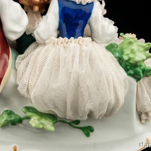 Пасторальная группа с волынкой, кружевная, Unterweissbach, Германия, 1940-58 гг