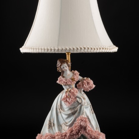 Лампа, дама в розовом, кружевная, Muller & Co, Германия, до 1927 г