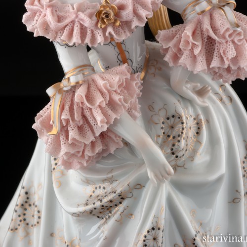 Лампа, дама в розовом, кружевная, Muller & Co, Германия, до 1927 г