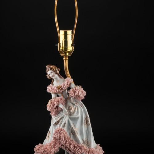 Лампа, дама в розовом, кружевная, Muller & Co, Германия, до 1927 г