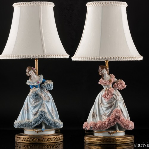 Лампа, дама в розовом, кружевная, Muller & Co, Германия, до 1927 г