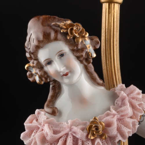 Лампа, дама в розовом, кружевная, Muller & Co, Германия, до 1927 г