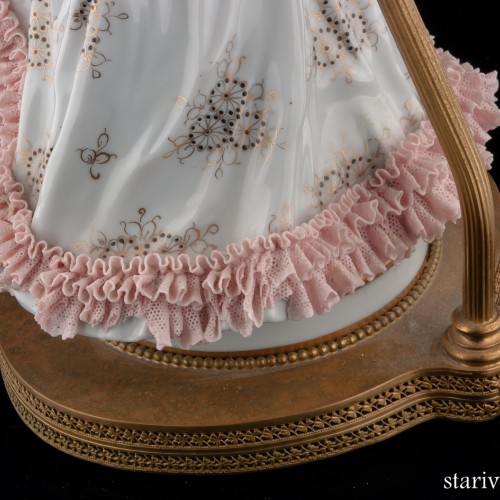 Лампа, дама в розовом, кружевная, Muller & Co, Германия, до 1927 г