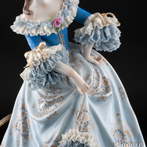 Лампа, дама в голубом, кружевная, Muller & Co, Германия, до 1927 г