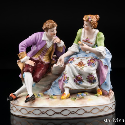 Пара, дама гадает кавалеру на картах, E. A. Muller, Германия, до 1927 г