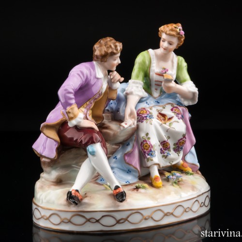 Пара, дама гадает кавалеру на картах, E. A. Muller, Германия, до 1927 г