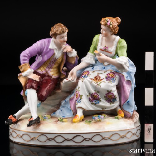 Пара, дама гадает кавалеру на картах, E. A. Muller, Германия, до 1927 г