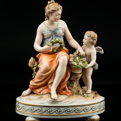 Плетение венков, девушка с амуром, Karl Ens, Германия, кон. 19 в