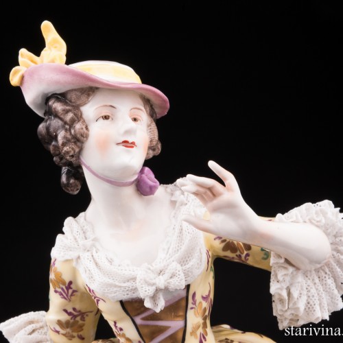 Дама в розовой шляпке, кружевная, Volkstedt, Германия, до 1935 г