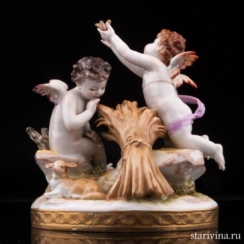 Осень (ангелочки с птичкой и снопом), Volkstedt, Германия, до 1935 г