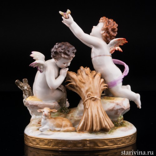 Осень (ангелочки с птичкой и снопом), Volkstedt, Германия, до 1935 г