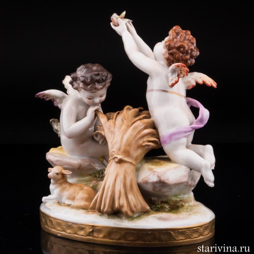 Осень (ангелочки с птичкой и снопом), Volkstedt, Германия, до 1935 г