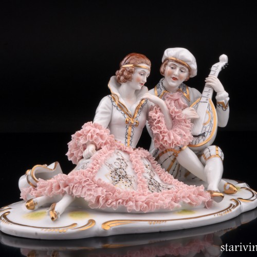 Вечерний романс (пара с лютней), кружевная, Германия, 1920-30 гг