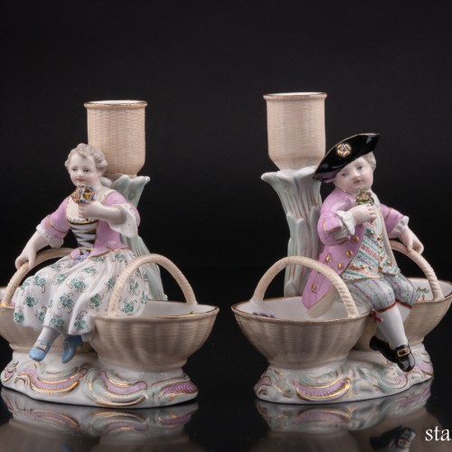 Фарфоровые подсвечники дети с корзинами, Meissen, Германия, кон. 19 в