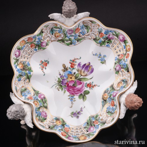 Фарфоровое блюдо Три ангелочка, Carl Thieme, Германия, нач. 20 в