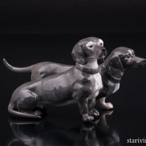 Две таксы, миниатюра, E. A. Muller, Германия, 1890-1927 гг