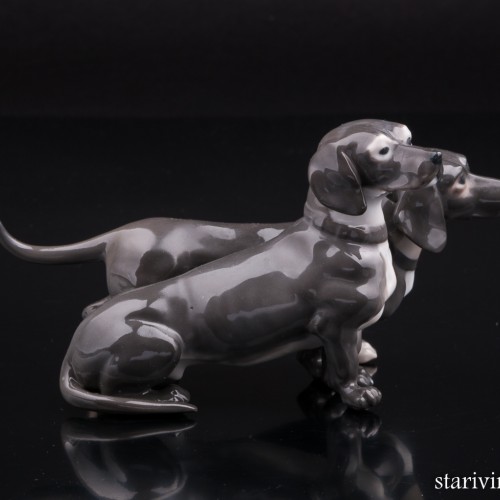 Две таксы, миниатюра, E. A. Muller, Германия, 1890-1927 гг