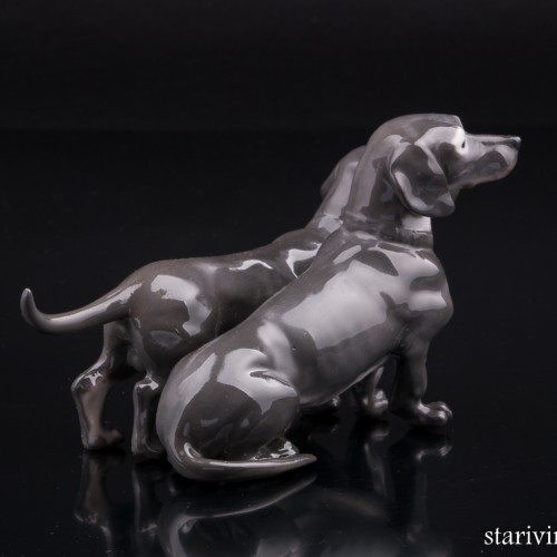 Две таксы, миниатюра, E. A. Muller, Германия, 1890-1927 гг