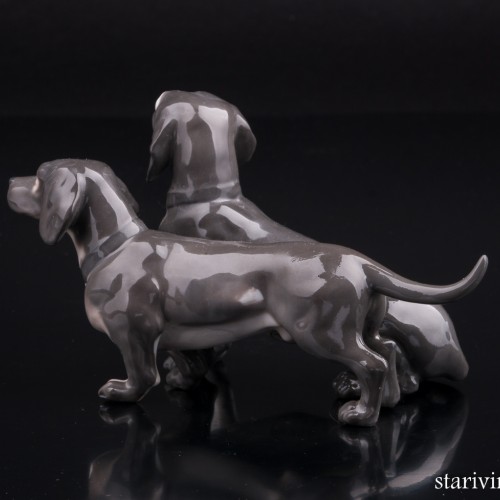 Две таксы, миниатюра, E. A. Muller, Германия, 1890-1927 гг