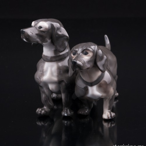 Две таксы, миниатюра, E. A. Muller, Германия, 1890-1927 гг