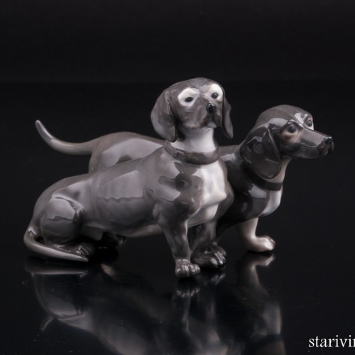 Две таксы, миниатюра, E. A. Muller, Германия, 1890-1927 гг