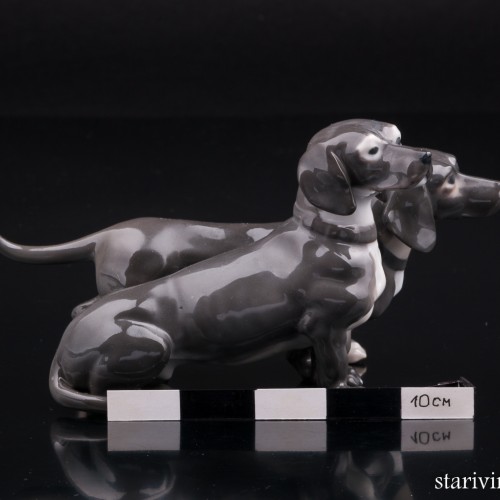 Две таксы, миниатюра, E. A. Muller, Германия, 1890-1927 гг