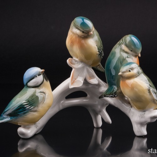 Четыре лазоревки на ветке, Karl Ens, Германия, сер. 20 в