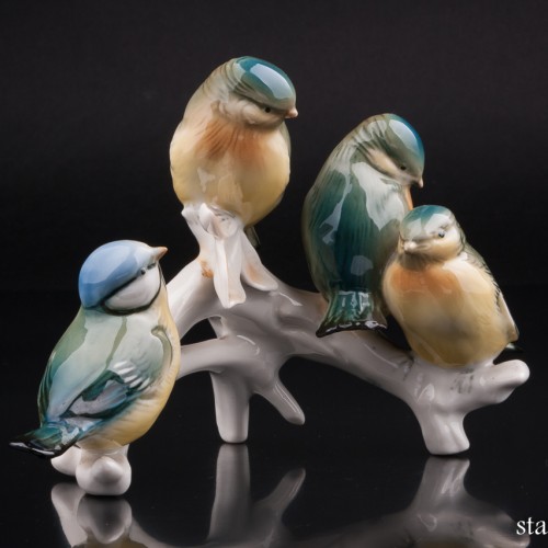 Четыре лазоревки на ветке, Karl Ens, Германия, сер. 20 в