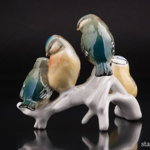 Четыре лазоревки на ветке, Karl Ens, Германия, сер. 20 в