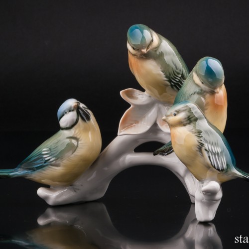 Четыре лазоревки на ветке, Karl Ens, Германия, сер. 20 в