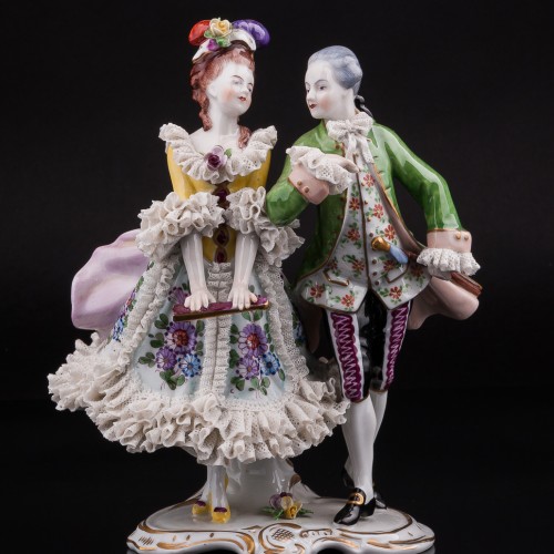 Пара с веером, кружевная, Volkstedt, Германия, вт. пол. 20 в