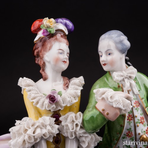 Пара с веером, кружевная, Volkstedt, Германия, вт. пол. 20 в